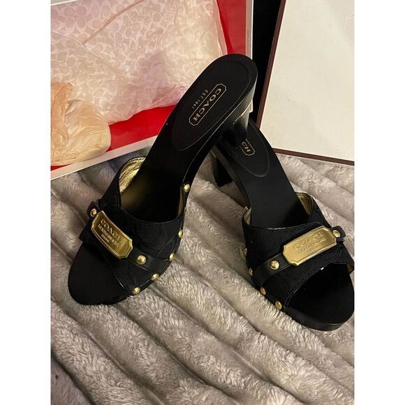 Coach abella slides/shoes/heels sz 10 black/gold - Picture 4 of 9